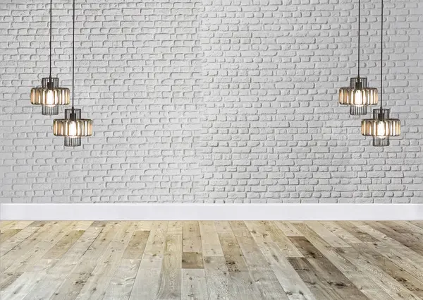 Neue Leere Wohnzimmer Innendekoration Holzboden Steinwand Konzept Dekorativer Hintergrund Für — Stockfoto