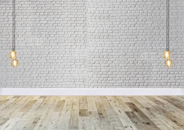 Parlak boş iç tasarım, dekoratif taş duvar. 3B illüstrasyon