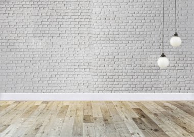 Parlak boş iç tasarım, dekoratif taş duvar. 3B illüstrasyon