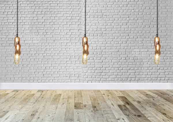 Parlak boş iç tasarım, dekoratif taş duvar. 3B illüstrasyon