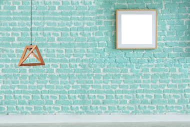 Parlak boş iç tasarım, dekoratif taş duvar. 3B illüstrasyon