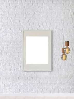 Ahşap zemini ve dekoratif taş duvarı olan boş bir iç tasarım. 3B illüstrasyon