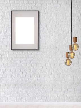 Parlak boş iç tasarım, taş duvar. 3B illüstrasyon