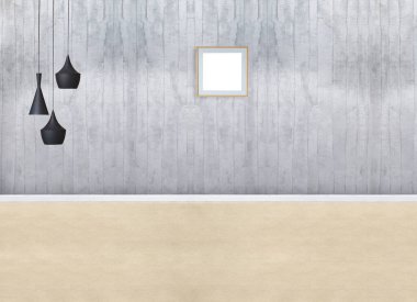 Parlak boş iç tasarım, taş duvar. 3B illüstrasyon