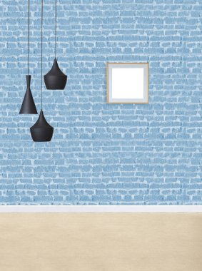 Parlak boş iç tasarım, taş duvar. 3B illüstrasyon