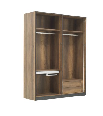 Yatak odası ahşap elbise dolabı ve ev, otel ve işyeri için iç tasarım.