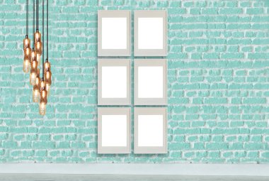 Ev, ofis, otel ve yatak odası için taş duvar iç tasarımı modern lamba. 3B illüstrasyon