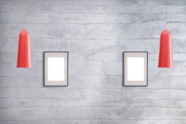 Boş oda ve gri koltuk iç tasarımı. 3B illüstrasyon