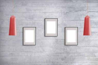 Boş oda ve gri koltuk iç tasarımı. 3B illüstrasyon