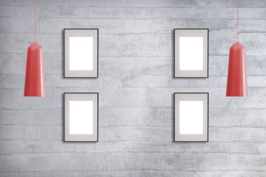 Boş oda ve gri koltuk iç tasarımı. 3B illüstrasyon