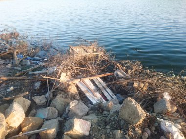 Kirli göl kıyıları, çevre kirliliği