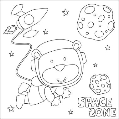 Tatlı astronotların vektör çizimi uzayda küçük ayı, çocuk aktivite kitabı ya da sayfa boyama için çocuksu tasarım.