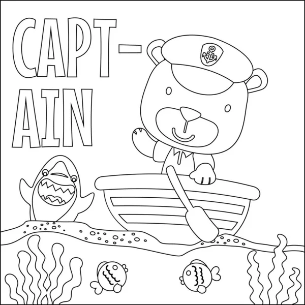 stock vector Funny bear cartoon vector on little boat with cartoon style, Trendy children graphic with Line Art Design Hand Drawing Sketch For Adult And Kids Coloring book or page