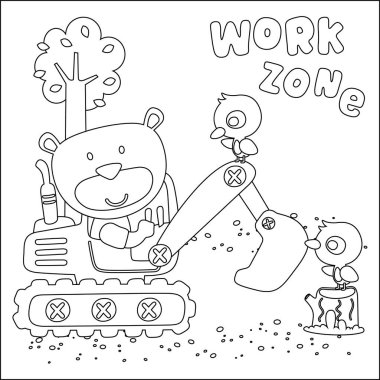 Çocuk aktivite kitabı ya da sayfa boyama için sevimli hayvan yaratıcı vektör çocuk tasarımı ile ağır aracın vektör illüstrasyonu.