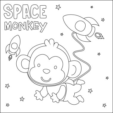 Tatlı astronotların vektör çizimi uzayda küçük maymun, çocuk aktivite kitabı ya da sayfa boyama için çocuksu tasarım.