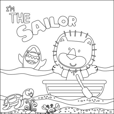 Çizgi film stili komik aslan karikatür vektörü çizgi film çizen çocuk grafiği çizen çizim çizen el çizimi yetişkin ve çocuk boyama kitabı ya da sayfa