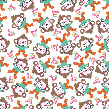 Suyun altında küçük bir maymunun yüzdüğü kusursuz desenli bir yapı. Kumaş tekstil, kreş, bebek kıyafetleri, arka plan, tekstil, ambalaj kağıdı ve diğer dekorasyonlar için.