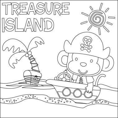 Vector illustration of funny monkey pirate, Childish design for kids activity colouring book or page.