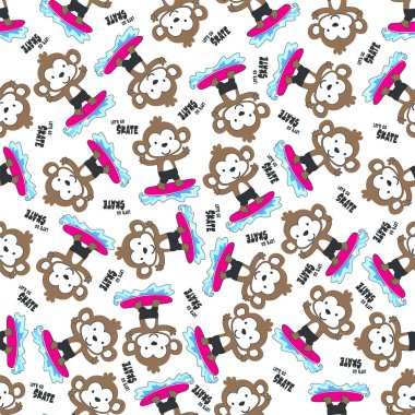 Seamless pattern of cute little monkey with a surfboard, Can be used for t-shirt print, Creative vector childish background for fabric textile, nursery wallpaper and other decoration.
