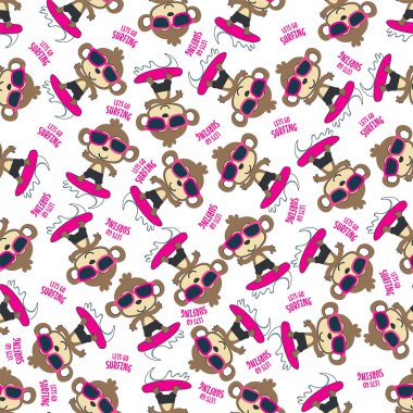 Seamless pattern of cute little monkey with a skate board, Can be used for t-shirt print, Creative vector childish background for fabric textile, nursery wallpaper and other decoration.