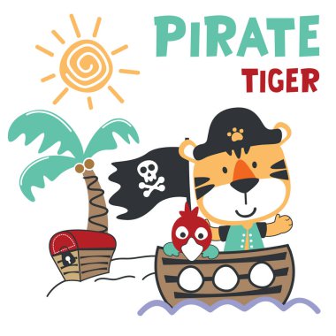 Komik kaplan korsanının vektör çizimi, çıkartmalar ve tişörtler için uygun çocuklar, gömlek baskısı tasarımı, moda grafiği ve diğer dekorasyonlar..