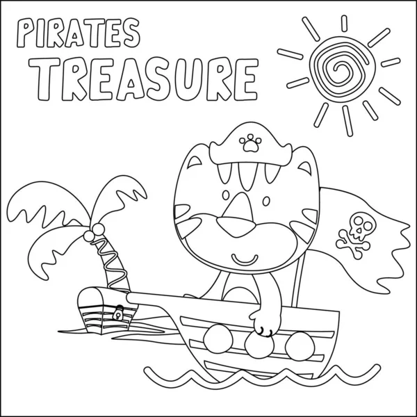 Vector Illustration Funny Tiger Pirate Childish Design Kids Activity Colouring — Stock vektor