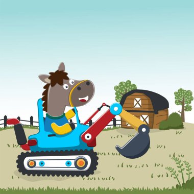 Şirin hayvanlı ağır aletlerin vektör illüstrasyonu, tişört baskısı için kullanılabilir, çocuklar moda tasarımı, kumaş tekstili, çocuk odası duvar kağıdı ve diğer dekorasyonlar için kullanılabilir.