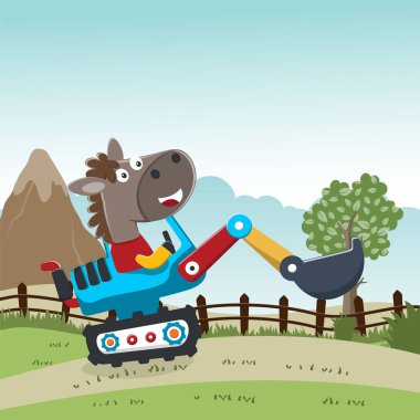 Şirin hayvanlı ağır aletlerin vektör illüstrasyonu, tişört baskısı için kullanılabilir, çocuklar moda tasarımı, kumaş tekstili, çocuk odası duvar kağıdı ve diğer dekorasyonlar için kullanılabilir.