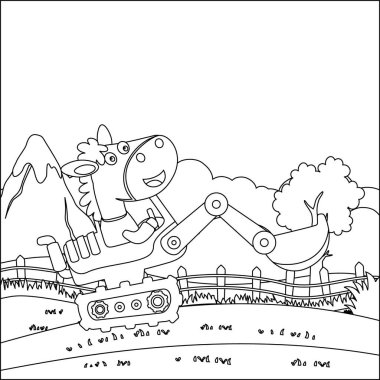 Çocuk aktivite kitabı ya da sayfa boyama için sevimli hayvan yaratıcı vektör çocuk tasarımı ile ağır aracın vektör illüstrasyonu.