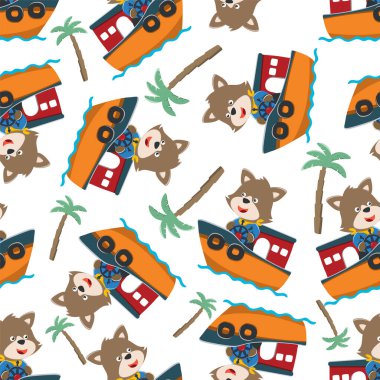 Çizgi film tarzında küçük bir teknede kusursuz bir komik ayı deseni. Tişört baskısı için, çocuklar moda tasarımları, bebek partisi davetiyeleri ve diğer dekorasyonlar için kullanılabilir.
