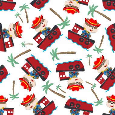 Çizgi film tarzında küçük bir teknede kusursuz bir komik ayı deseni. Tişört baskısı için, çocuklar moda tasarımları, bebek partisi davetiyeleri ve diğer dekorasyonlar için kullanılabilir.