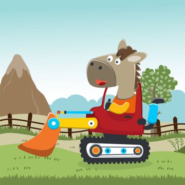 Şirin hayvanlı ağır aletlerin vektör illüstrasyonu, tişört baskısı için kullanılabilir, çocuklar moda tasarımı, kumaş tekstili, çocuk odası duvar kağıdı ve diğer dekorasyonlar için kullanılabilir.