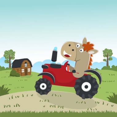 Şirin hayvanlı ağır aletlerin vektör illüstrasyonu, tişört baskısı için kullanılabilir, çocuklar moda tasarımı, kumaş tekstili, çocuk odası duvar kağıdı ve diğer dekorasyonlar için kullanılabilir.