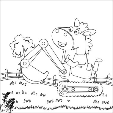 Çocuk aktivite kitabı ya da sayfa boyama için sevimli hayvan yaratıcı vektör çocuk tasarımı ile ağır aracın vektör illüstrasyonu.