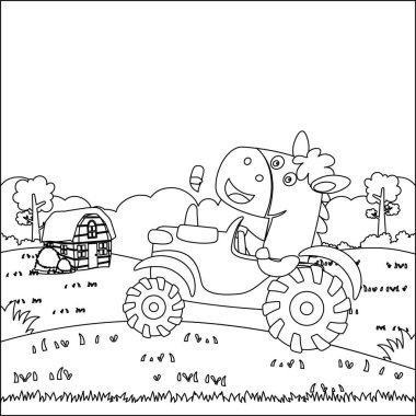 Çocuk aktivite kitabı ya da sayfa boyama için sevimli hayvan yaratıcı vektör çocuk tasarımı ile ağır aracın vektör illüstrasyonu.