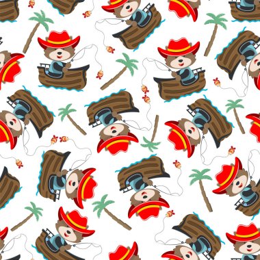 Çizgi film tarzında küçük bir teknede kusursuz bir komik ayı deseni. Tişört baskısı için, çocuklar moda tasarımları, bebek partisi davetiyeleri ve diğer dekorasyonlar için kullanılabilir.