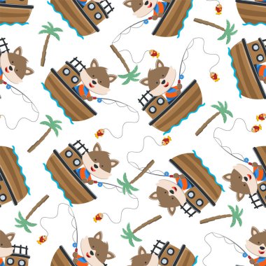 Çizgi film tarzında küçük bir teknede kusursuz bir komik ayı deseni. Tişört baskısı için, çocuklar moda tasarımları, bebek partisi davetiyeleri ve diğer dekorasyonlar için kullanılabilir.