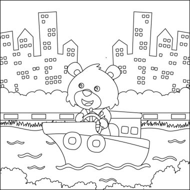 Çizgi film stili komik ayı çizgi film vektörü çizgi film tasarımcısı, çizgi roman çizen çocuk grafiği Yetişkin ve Çocuk Boyama kitabı ya da sayfası için çizim çizimi