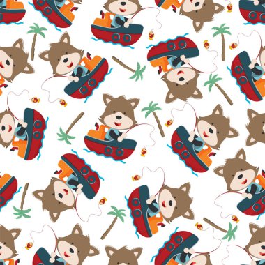 Çizgi film tarzında küçük bir teknede kusursuz bir komik ayı deseni. Tişört baskısı için, çocuklar moda tasarımları, bebek partisi davetiyeleri ve diğer dekorasyonlar için kullanılabilir.