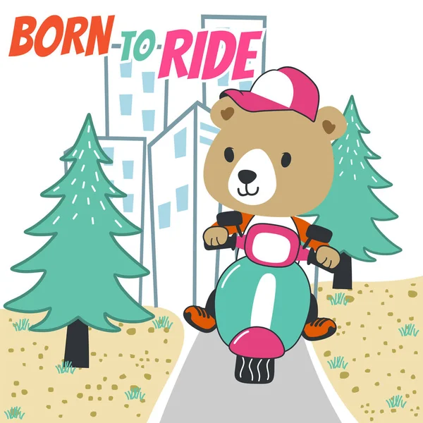 Wektor Ilustracji Cute Bear Riding Scooter Może Być Stosowany Drukowania — Wektor stockowy