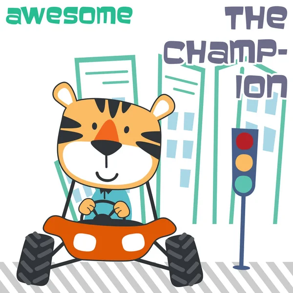 Vector Illustration Cute Little Tiger Road Car Forest Can Used — Vector de stock
