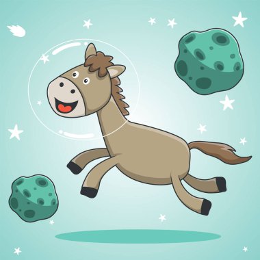 Astronot at vektör izi. Uzay kaşifi çocuklar için tek boynuzlu at tişörtü baskısı. Vektör çizimi. Çocuklar için T-Shirt Tasarımı. Çocuklar için tasarım ögeleri.