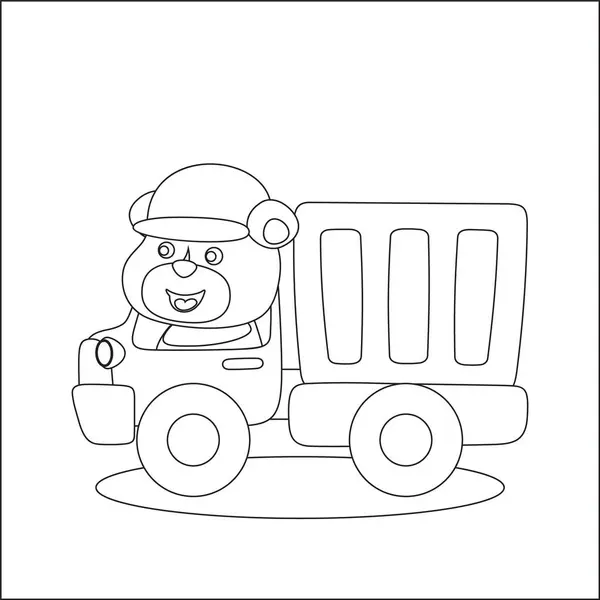 Construction Vehicles Coloring Book Page Cute Litle Animal Driver Cartoon — Stock Vector