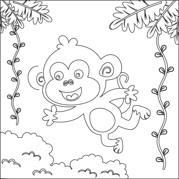 Monkey Jumps Branches Vines Cheerful Monkey Animals Jungle Joyful Monkey — Stock Vector
