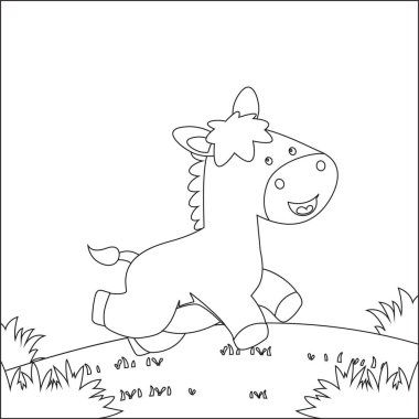 Beyaz arka planda izole edilmiş düz çizgi film atın vektör illüstrasyonu, komik vektör illüstrasyonu, Çizgi Sanat Tasarımı El Çizimi Çizimi Çizim Vektörü İllüstrasyonu ile trend çocuklar grafiği Yetişkin Bir İçin