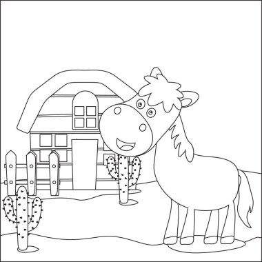 Beyaz arka planda izole edilmiş düz çizgi film atın vektör illüstrasyonu, komik vektör illüstrasyonu, Çizgi Sanat Tasarımı El Çizimi Çizimi Çizim Vektörü İllüstrasyonu ile trend çocuklar grafiği Yetişkin Bir İçin