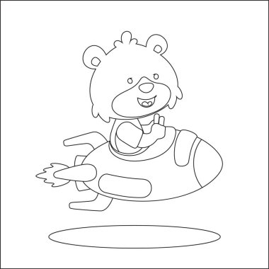 Şirin Hayvan Astronot Sürücü Roketinin vektör çizimi. Çizgi film izole vektör çizimi, çocuk aktivite kitabı veya sayfa boyama için yaratıcı vektör tasarımı.