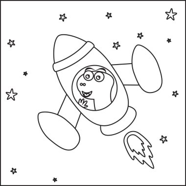 Şirin Hayvan Astronot Sürücü Roketinin vektör çizimi. Çizgi film izole vektör çizimi, çocuk aktivite kitabı veya sayfa boyama için yaratıcı vektör tasarımı.