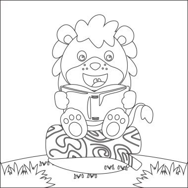 Ağaç gövdesine oturup kitap okuyan komik bir hayvan tasviri. Çocuk aktivite kitabı ya da sayfa boyama için yaratıcı vektör tasarımı.