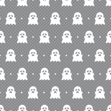 Kusursuz hayalet deseni. Şirin bir arka plan. Hayalet çizgi film karakteri. Vektör illüstrasyonu